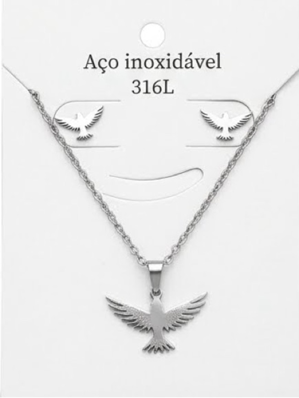 Stainless Steel Silver Eagle Pendant Necklace & Stud Earrings Set